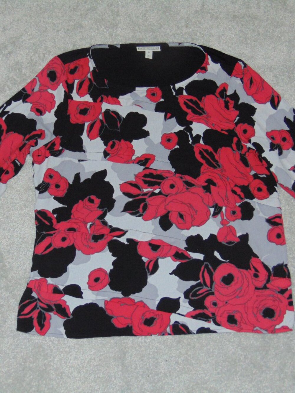 Dana Buchman Womens Long Sleeve Stretch Top Size XL Floral Multicolor Polyester